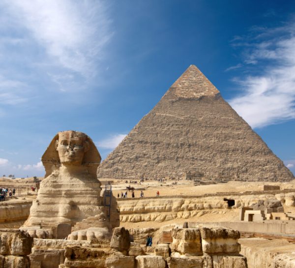 Sphinx and the Great pyramid in Egypt, Giza