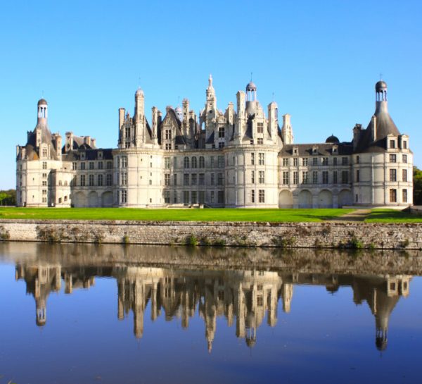 Famous Chateau Chambord castle with reflection, Loire Valley, France. UNESCO world heritage site